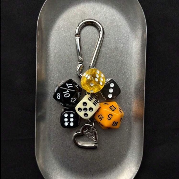 Lucky Dice Bag Charm Keychain black, orange, off white fall vibes NWT - Picture 2 of 5